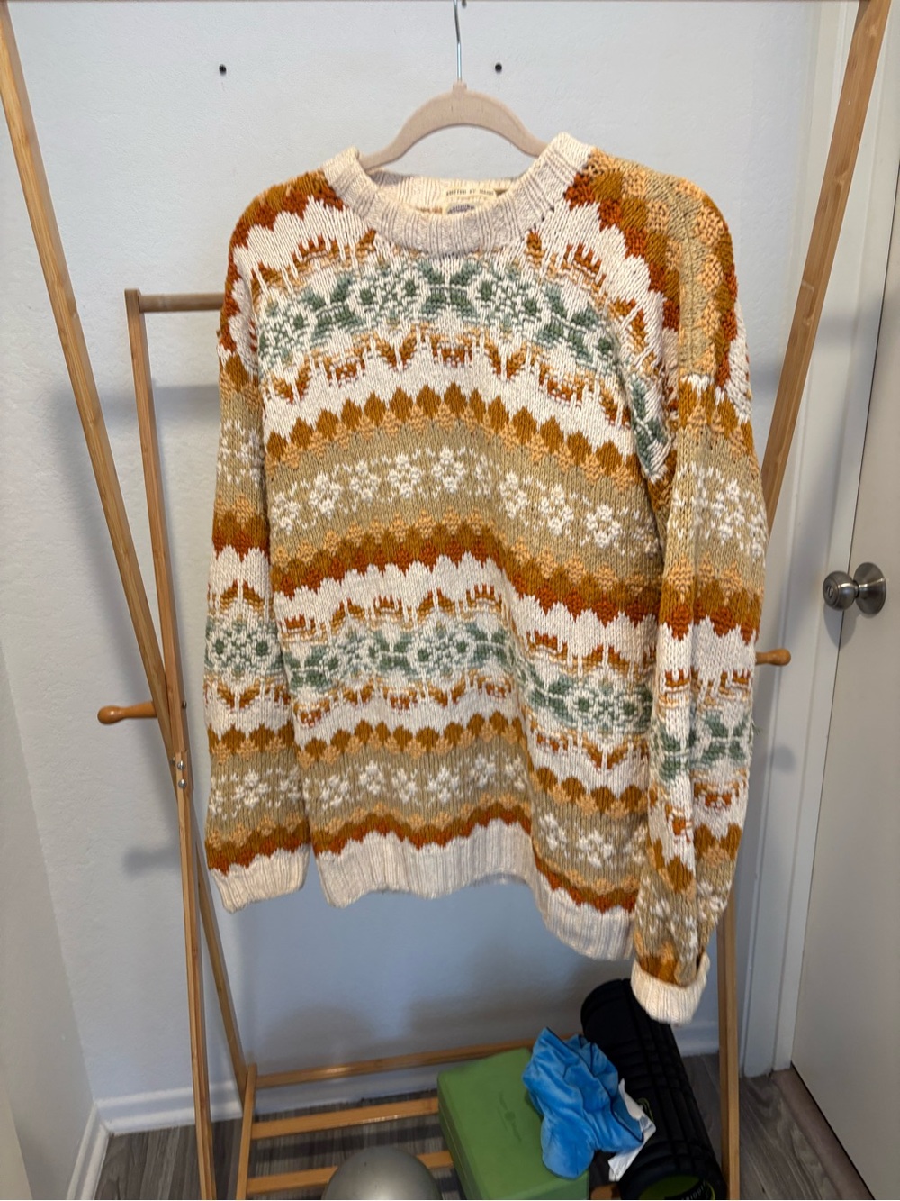Saks Fifth Avenue Cream, Mustard & Sage Fair Isle Crewneck Sweater